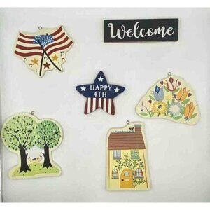 Lot of 6 Wooden Home Decor Hanging Signs Patriotic Summer July 4th 4-6 Inch